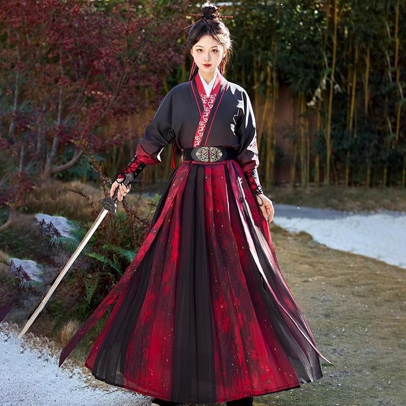 Hanfu 2 new spring and summer male and female knight daily handsome ancient clothing in red and black suit