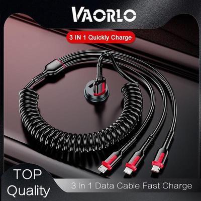 VAORLO 1.2m 1.8m 3 In 1 Data Cable For Micro/Type-C/8Pin 66W Fast Charging Cable Support Data Transmission Phone Line