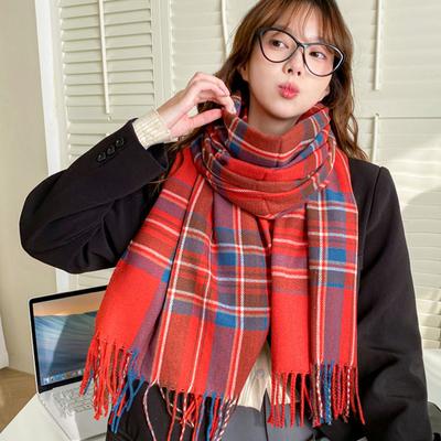 Christmas Red Plaid Retro Scarf for Women Winter All Match Scarf To Keep Warm New Year Couple Style Imitation Cashmere Scarf
