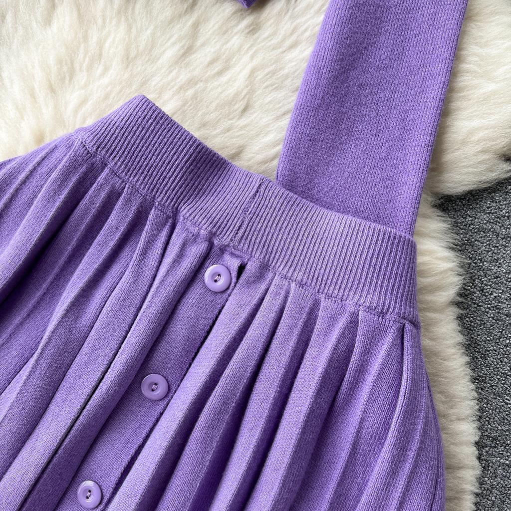 High-End-Lazy-Style-Strick-Fashionset-Damen-Zweiteiler-Anzug für Herbst und Winter, Rundhals-Oberteil + Faltenrock mit hoher Taille