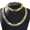Vintage Embossed Byzantine Chain Jewelry Set for Men Heavy Carved 11mm Necklace & Bracelet Gold Tone Hip-Hop Streetwear Jewelry