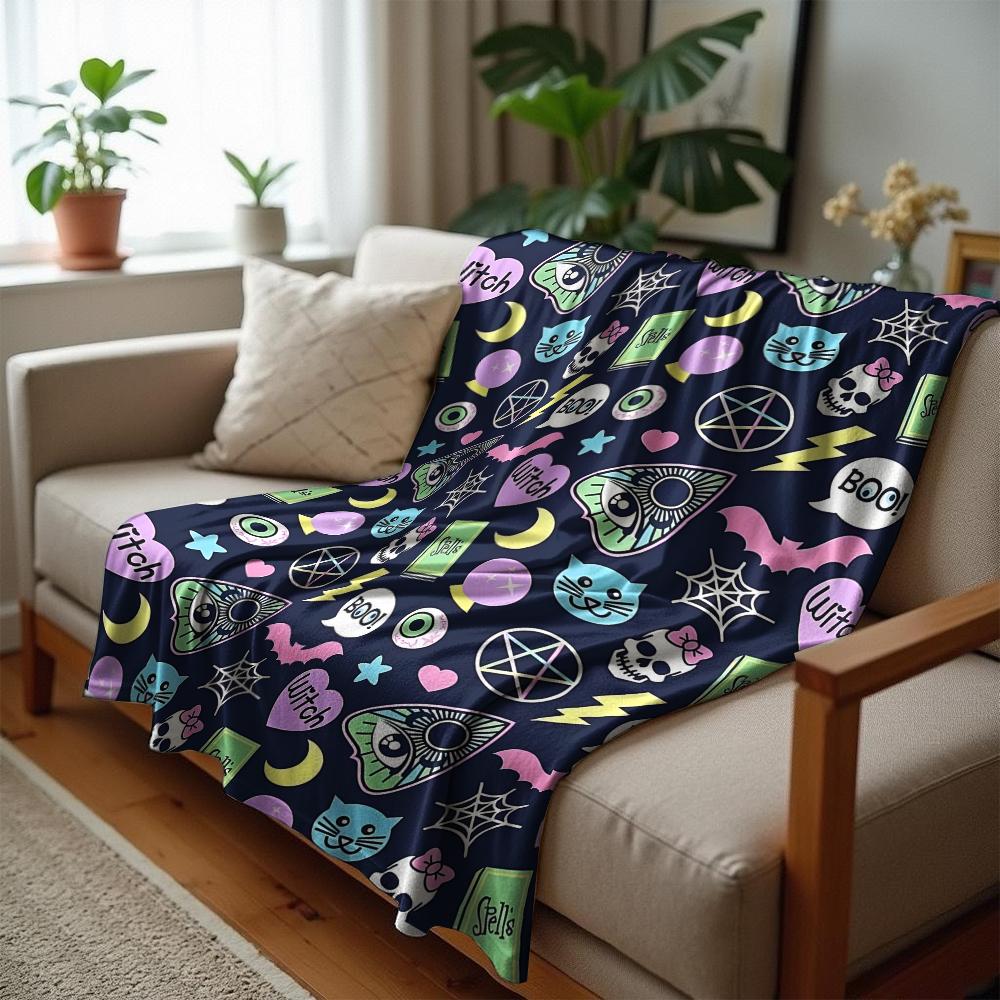 Pastel Witch Hat Soft Flannel Blanket Breathable Warm Throw for Office Car Sofa Kids Room Birthday Xmas Gift