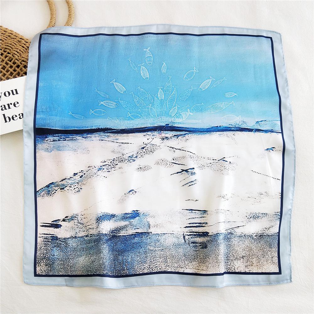 53cm Silk Square Scarf for Women: Elegant Korean Design for Spring, Summer, Autumn - Fashionable Digital Print Headscarf