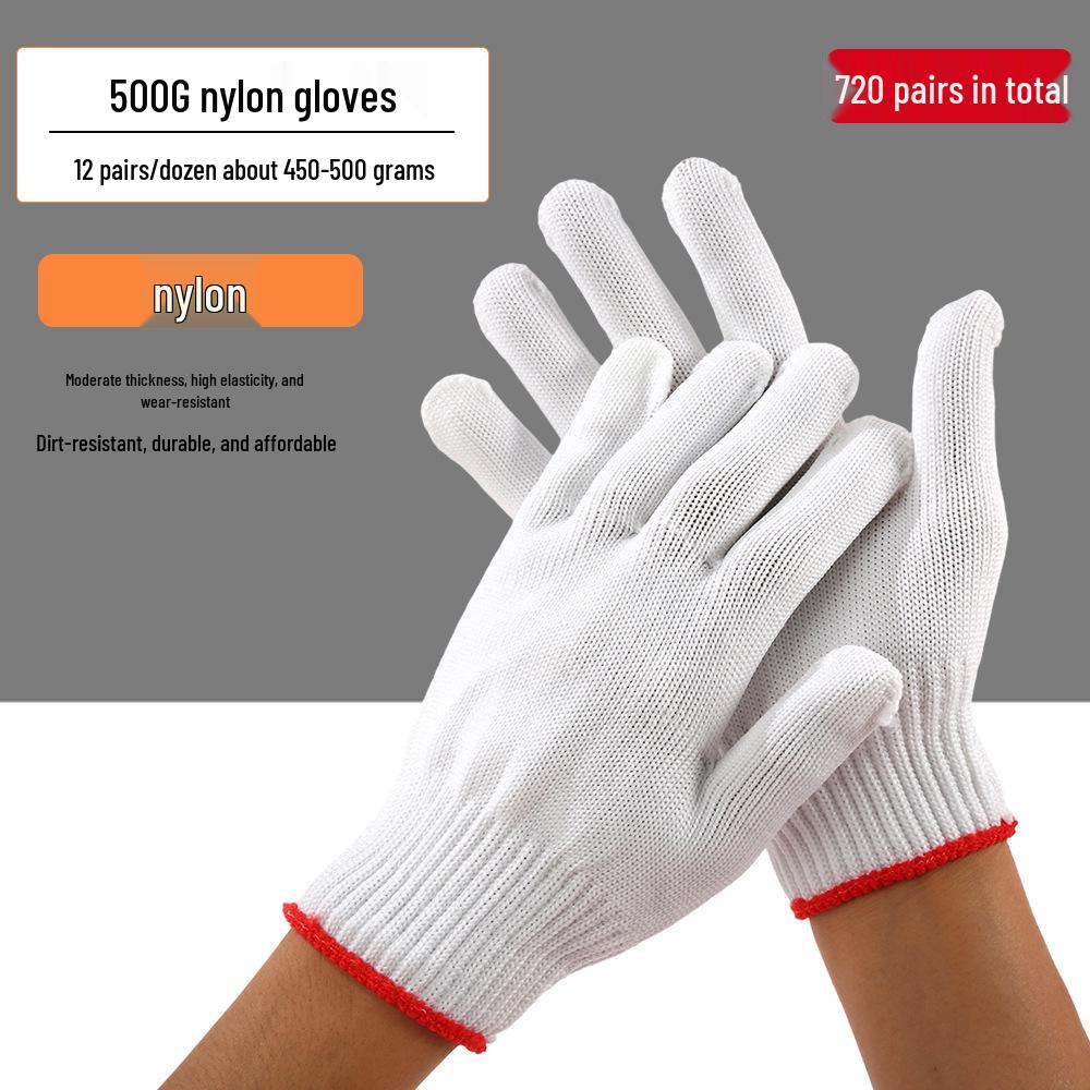 Dirt-Resistant Black & White Flower Thickened Work Gloves, Wear-Resistant Pure White Labor Protection Gloves