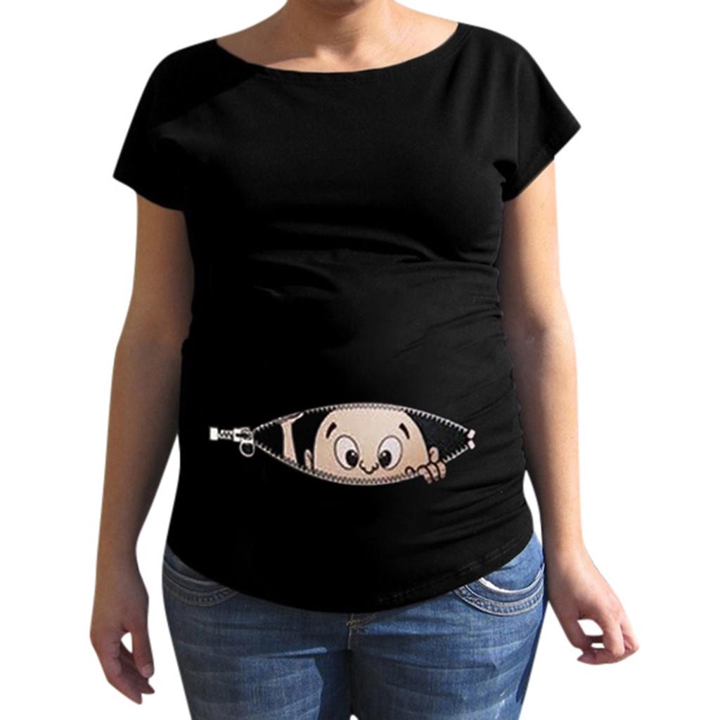 Women Maternity Short Sleeve Cartoon Print Tops T-shirt Pregnancy Clothes