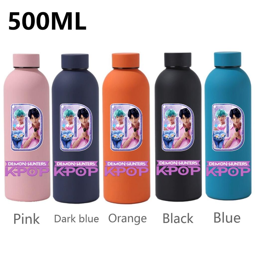 500ML KPop Demon Hunters Sport Leak Proof Stainless Steel Insulated Mug Water Cup Letter Number Cartoon Print Birthday Gifts