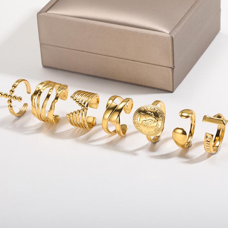 Unisex Retro 18k Gold Stainless Steel Open Cross Ring