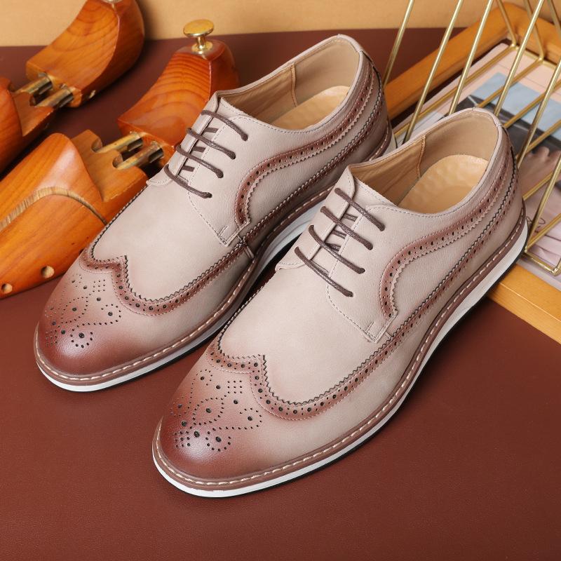 

Деловые кожаные туфли на шнуровке мужские трендовые мужские повседневные туфли британский стиль Брок гравированные мужские туфли 46 абрикосовый