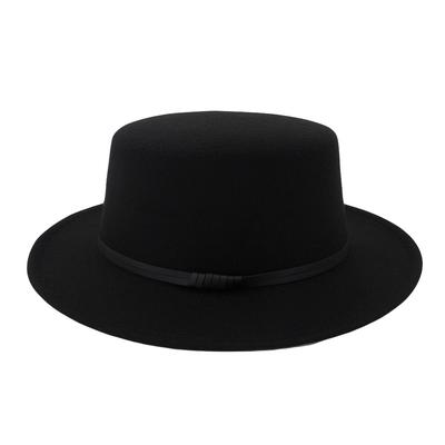 Unisex Wide  Wool Belt  Flat Top Fedora Hat Party Church  Hats Cap