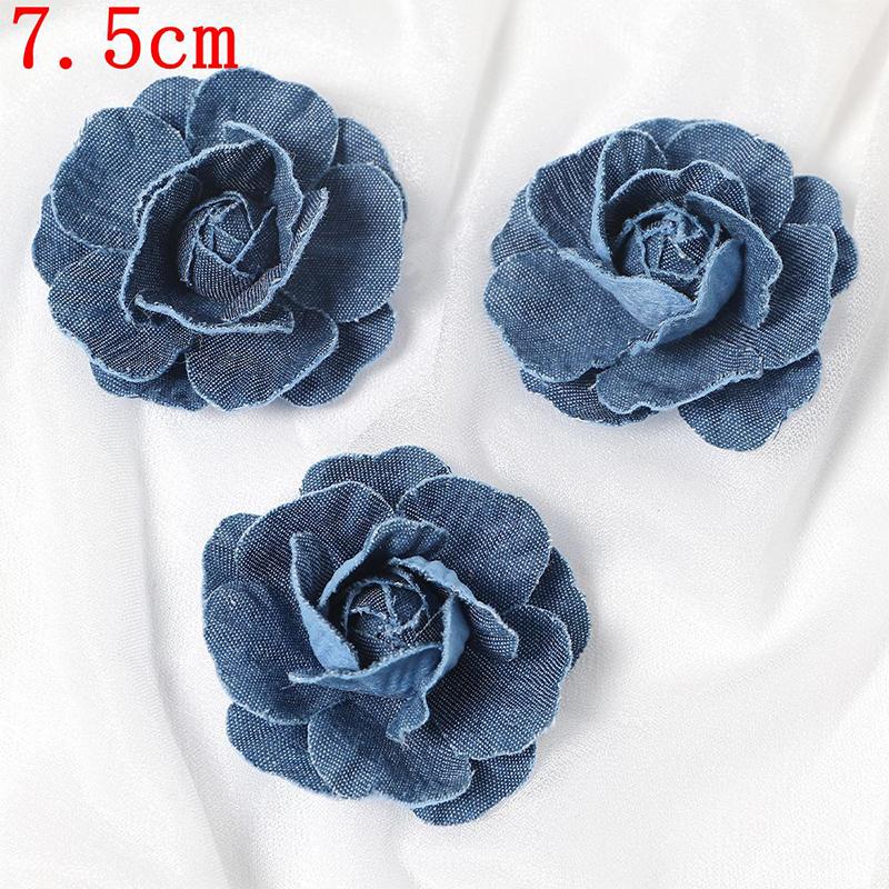 3/5Pcs 3.5/4.5/5/7/7.5CM Denim Artificial Blue Fabric Camellia Flower for Wedding Decor Women Handmade Cloth Corsage Accessory