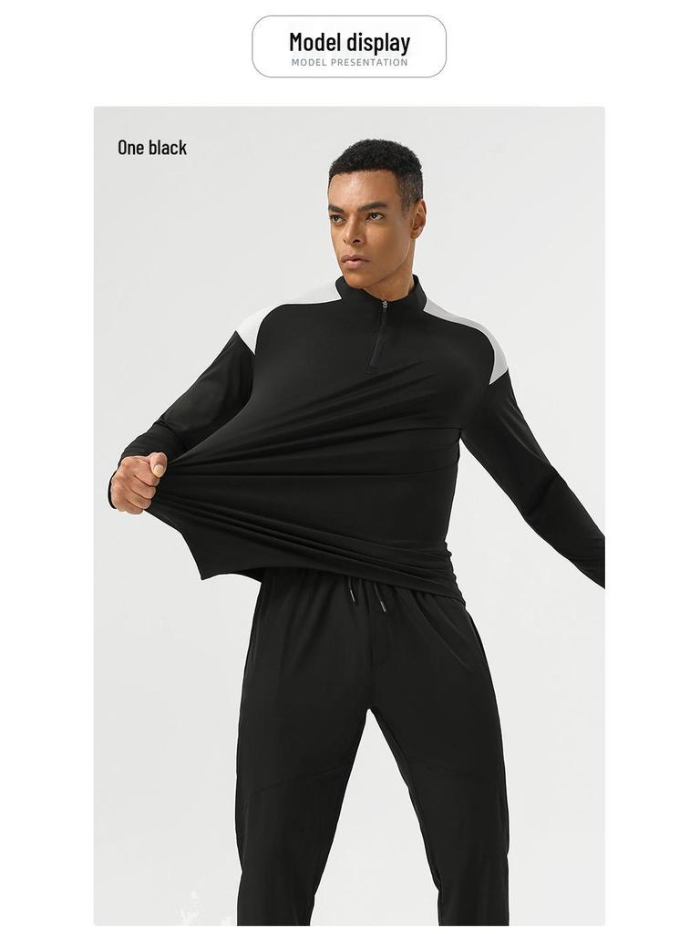 Herren Half-Zip Langarm Nylon Sport-T-Shirt: Hohe Elastizität, Bare-Feel, Ideal für Outdoor-Fitness, Wandern und Radfahren.