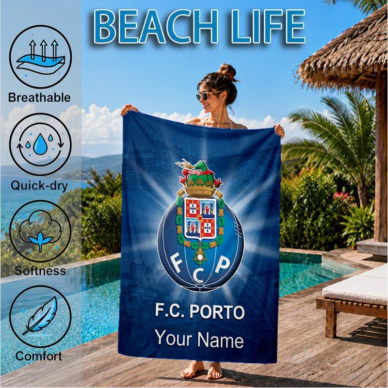 Custom Name Beach Towel Fc Porto Crest Design Soft and Quick-drying Beach Towel, Suitable for Travel, Swimming Pool, Gym, Yoga, Gifts