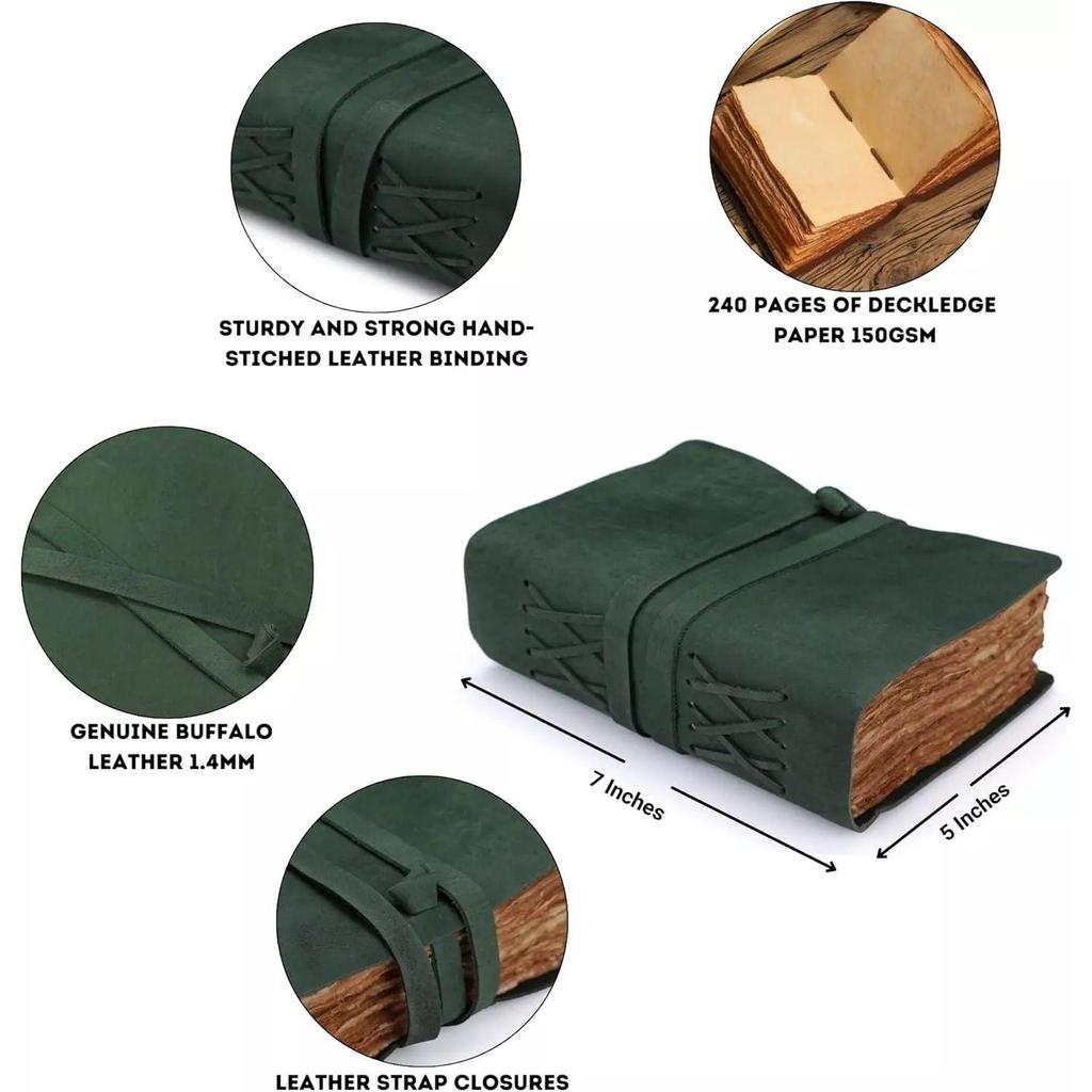 Vintage Leather Bound Journal for Writing, 240 Pages 7 X 5 Inches, Deckle Edge