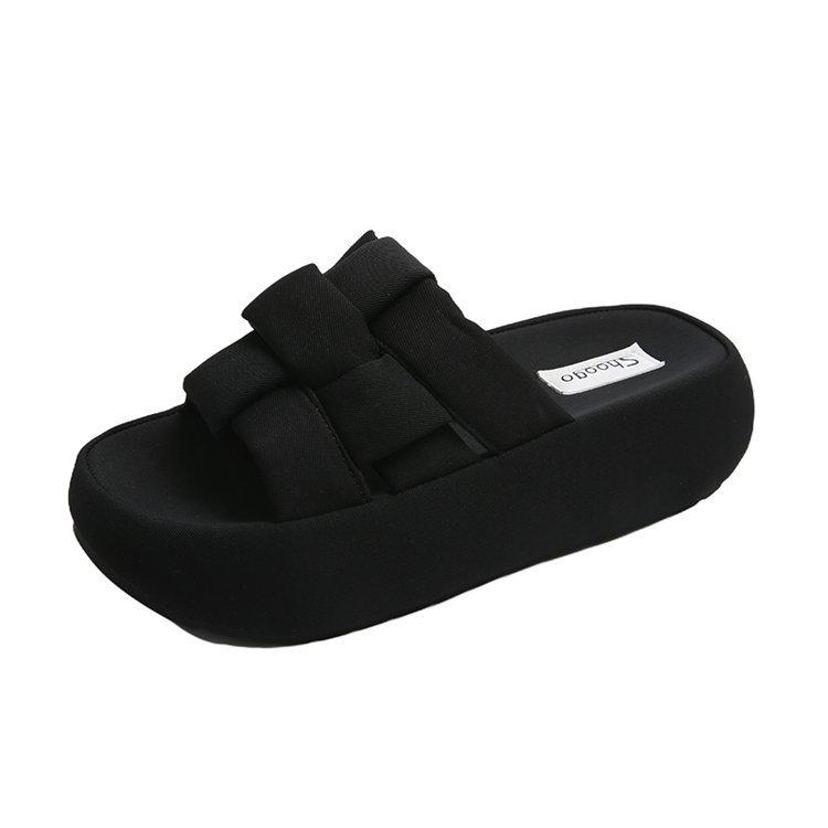 Woven Thick-bottomed Cool Slippers for Women's Outer Wear 2025 New Summer Height-increasing Fashion Slippers One-word High-end Sandals