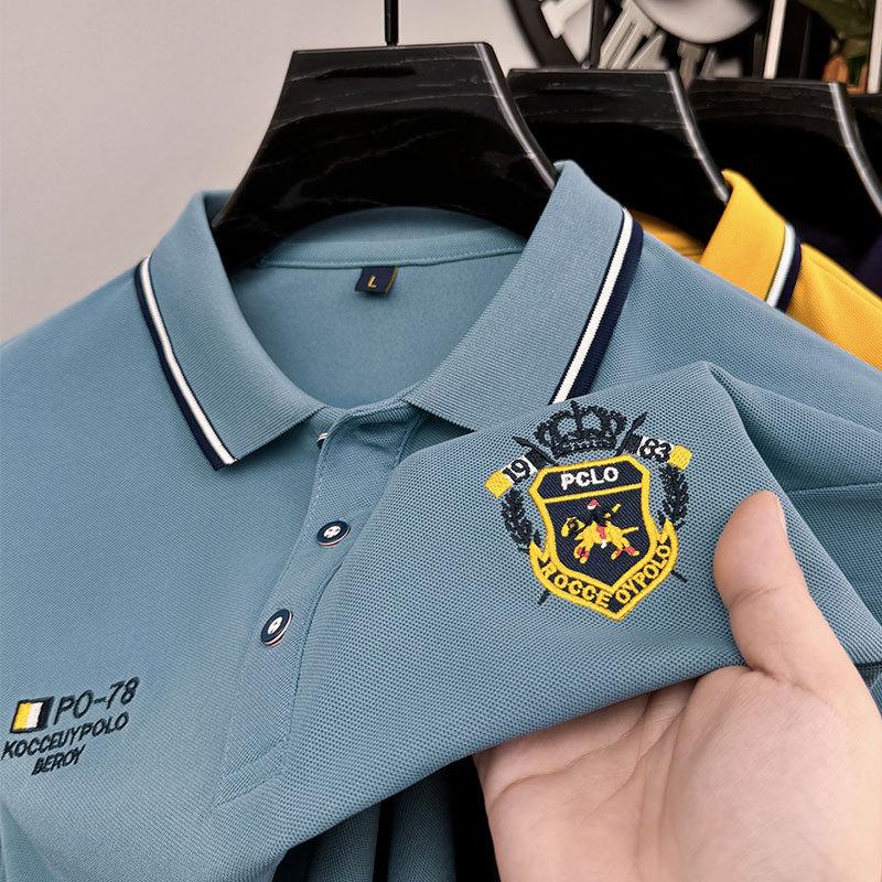 

Мужская футболка с длинным рукавом, высококачественная рубашка поло с вышитыми лацканами, средний деловой повседневный топ 2XL озеро синий