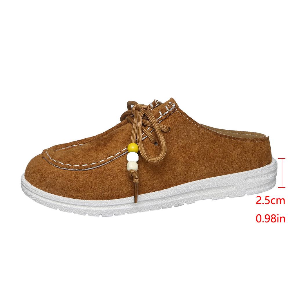 Autumn Baotou Half Slippers Women's 2025 New Plus Size Beaded Flat Casual One-Foot Slipper Slippers