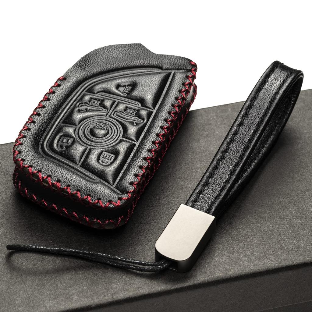 Vitodeco Genuine Leather Smart Key Fob Case with Leather Key Strap for Chevrolet Corvette