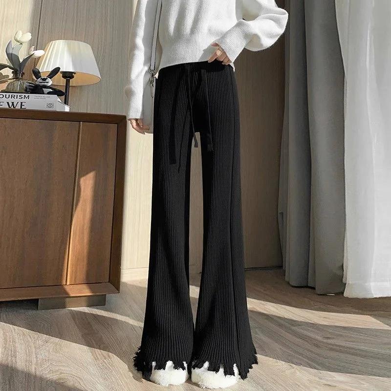 Women s Black Pleated Wide Leg Pants Drawstring Waist Flared Casual Trousers S