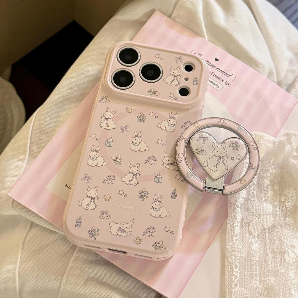 Cute Bunny Heart-Shaped Magnetic Phone Case for iPhone 16, iPhone 17, and iPhone 17 Pro Max