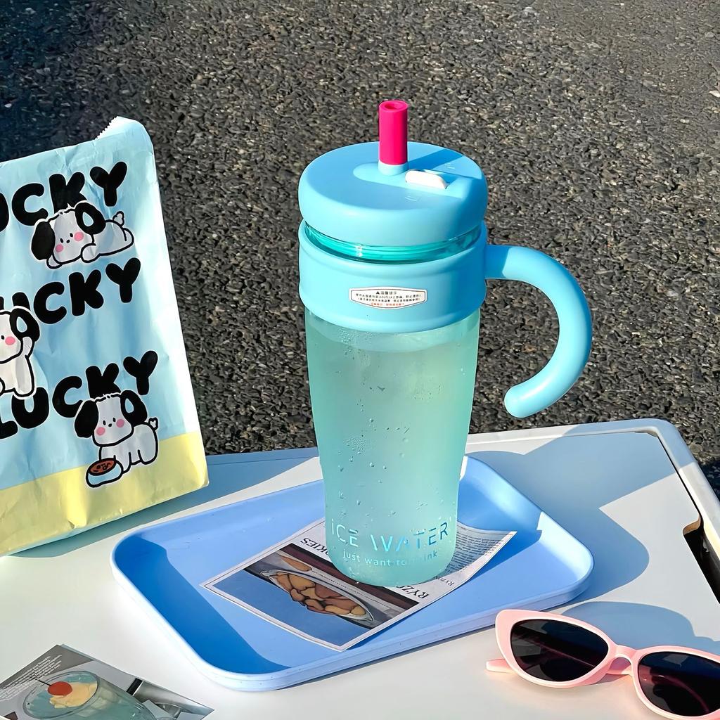 1100ML Large Capacity Plastic Straw Cup Summer Simple Office Ice Cup Water Bottle With Handle Portable Leak-proof Water Cup