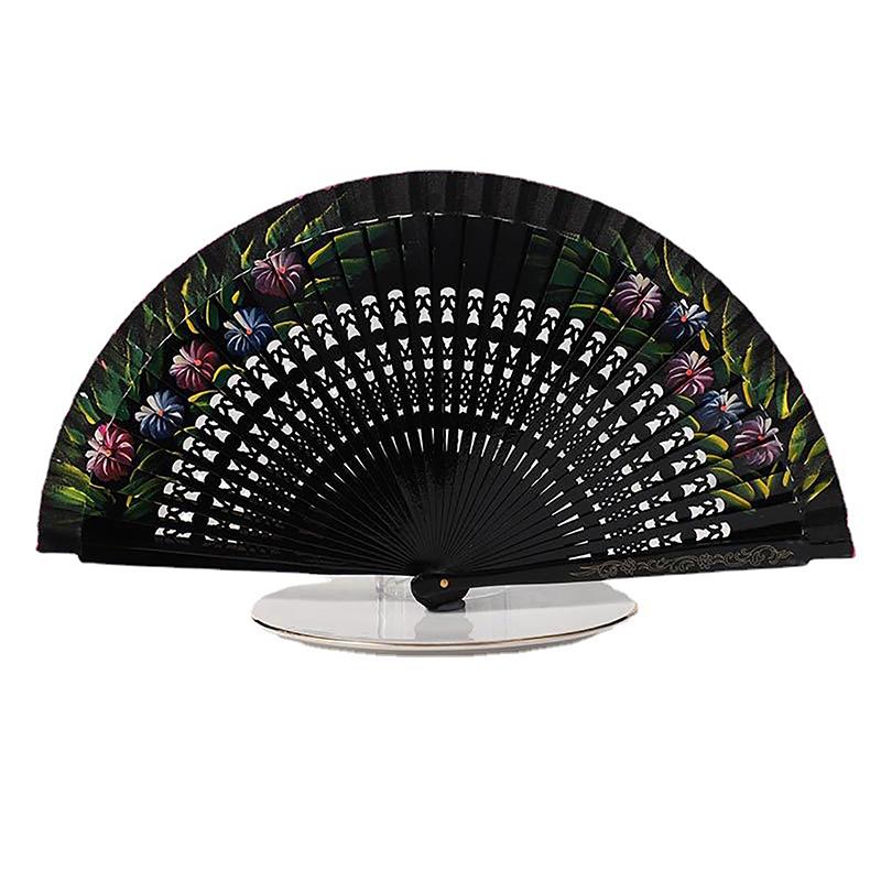 1Pc Chinese Style Double-Sided Folding Fan Hollow Double-sided Craft Gift Dancing Printing Wood Spanish Hand Fan Party Supplies