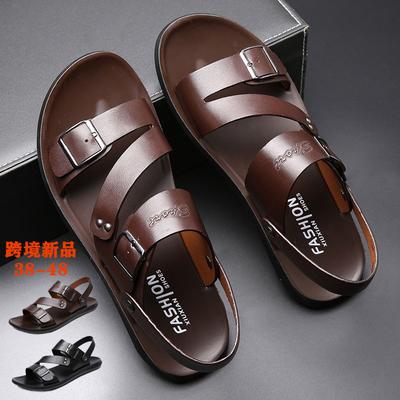 Concise Men's Sandals Solid Color PU Leather Men Summer Shoes Casual Comfortable Open Toe Sandals Soft Beach Footwear Male Shoes