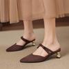 Krazing Pot Suede Butterfly-knot Mules Strange Style Med Heels Summer Size 42 Pointed Toe Slip on Women Shallow Pumps