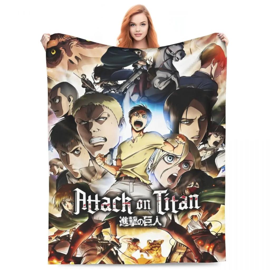 Attack On Titan Anime Manga Fleece Throw Blankets Action Blanket for Bedding Travel Lightweight Thin Bedroom Quilt
