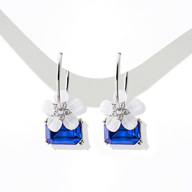 Серьги с синими кристаллами циркония Изысканная элегантность Сердце океана Геометрические серьги-подвески с драгоценными камнями