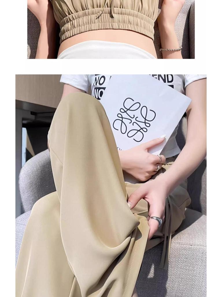 Women's Summer High-Waist Wide-Leg Ice Silk Pants: Lightweight, Sun-Protective, Quick-Dry, Loose, Straight-Leg, and Casual.