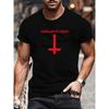 European Sizes "CHADS and EVIL AWAITS" with the Red Reverse Cross Print Design, Versatile Everyday Tops, Casual Short-sleeved T-shirts