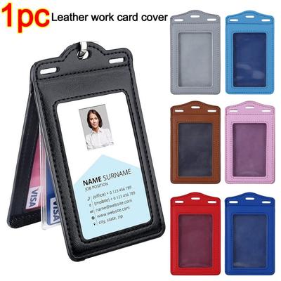 1Pc PU Leather Trifold Duty ID Card Holder Badge Holder for ID Name Card Business Name Tag Student ID Card