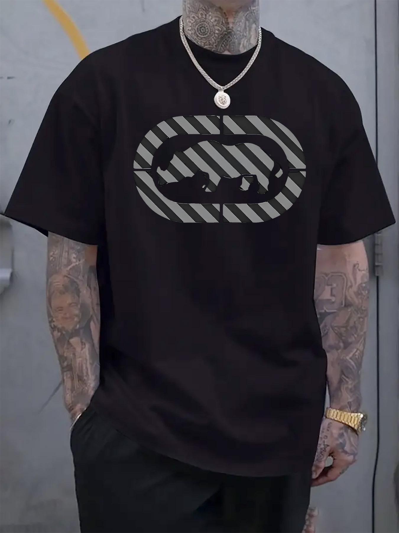 

Casual Short Sleeve T-shirt with Bull Silhouette & Striped Graphic Print - 95% Polyester 5% Elastane Blend XXL