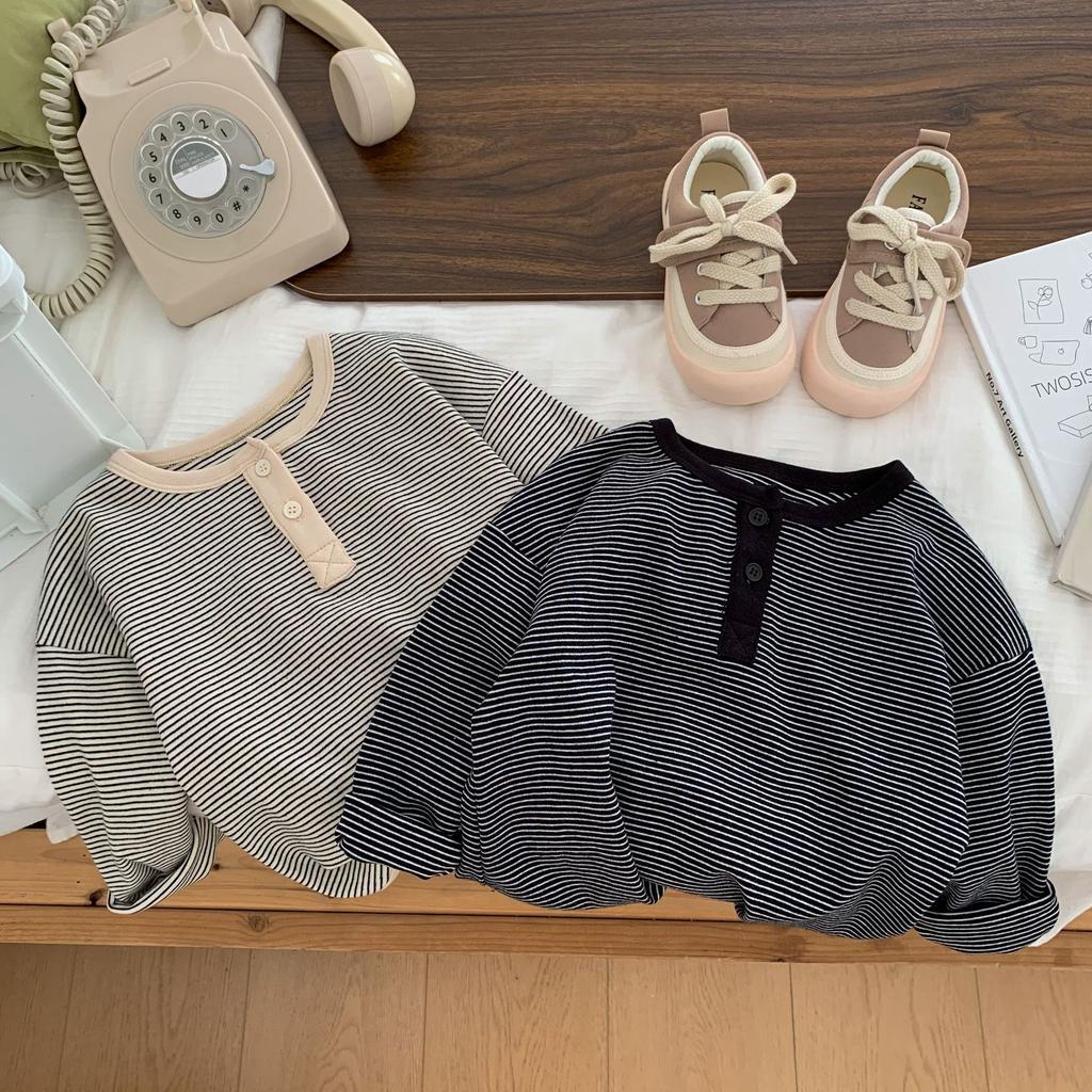 Kinder T-Shirts Frühling/Herbst Oberteile Jungen- & Mädchen- Gestreifte Langarm T-Shirts Minimalistische Oberteile
