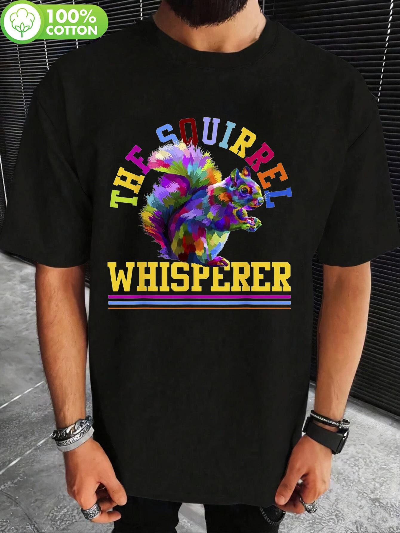 Squirrel Lover Gift 2025 Funny The Squirrel Whisperer Graphic T-shirt - Black with Colorful Tie-Dye Squirrel Print XXXXL