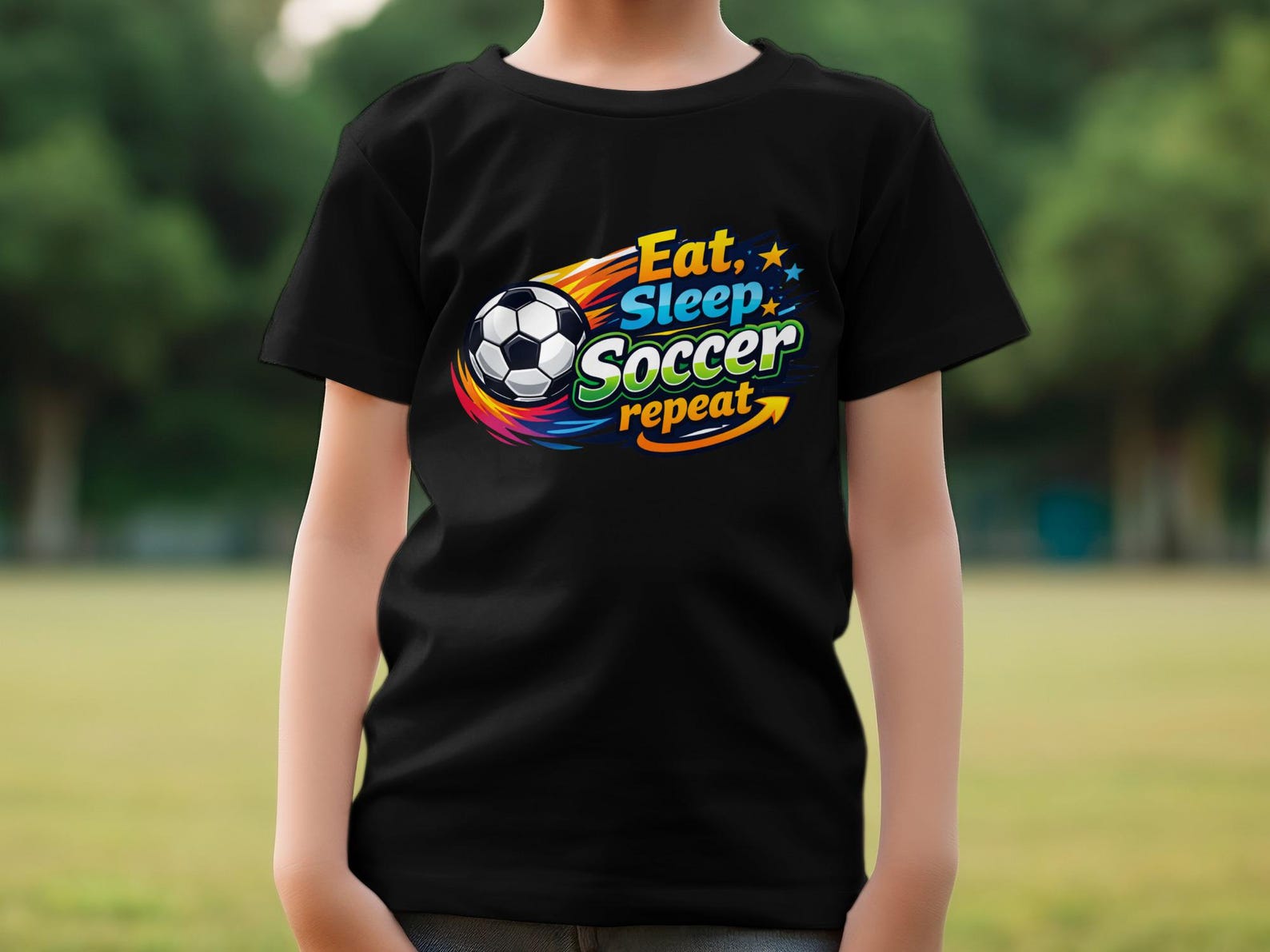 Eat Sleep Soccer Repeat Youth T-Shirt, Football Fan Apparel, Player Coach Tee S