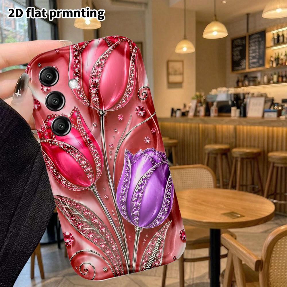 Phone Case: 2D flat design, suitable for Samsung Galaxy A34 A35 M05 M06 S20 S22 S21 FE Plus 5G, three tulips, perfect Christmas and Halloween holiday