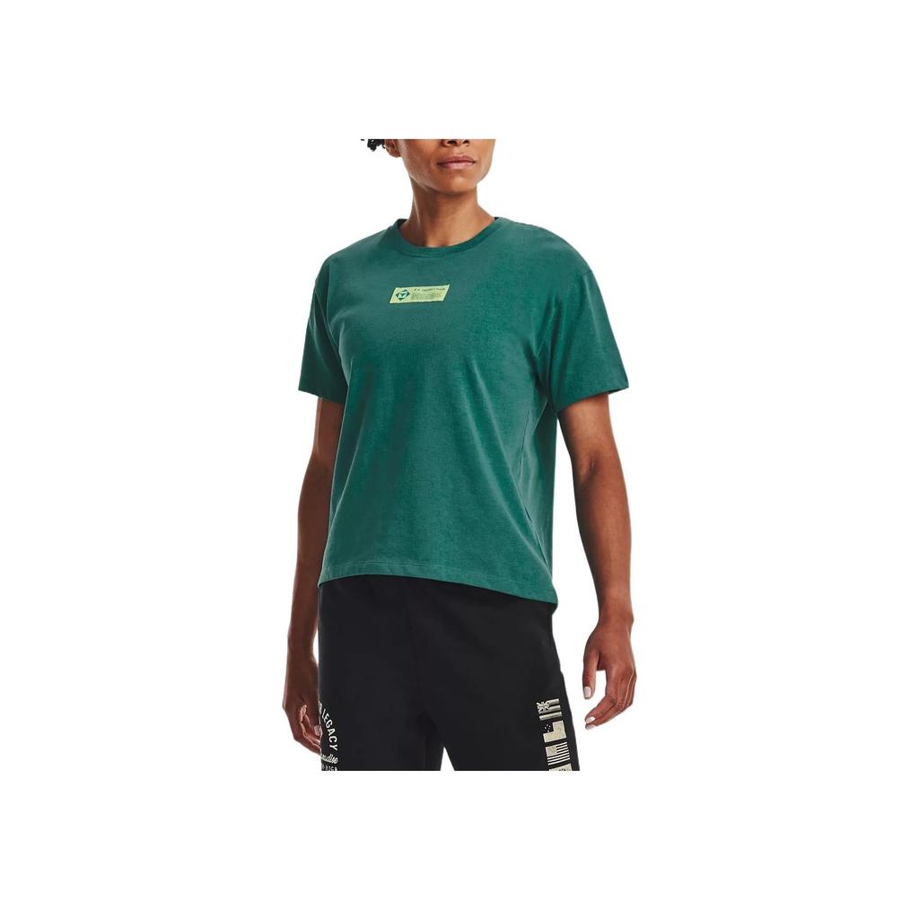 Under Armour Project Rock Logo Print Rundhals-T-Shirt Damen Tops Aqua 1376917-722