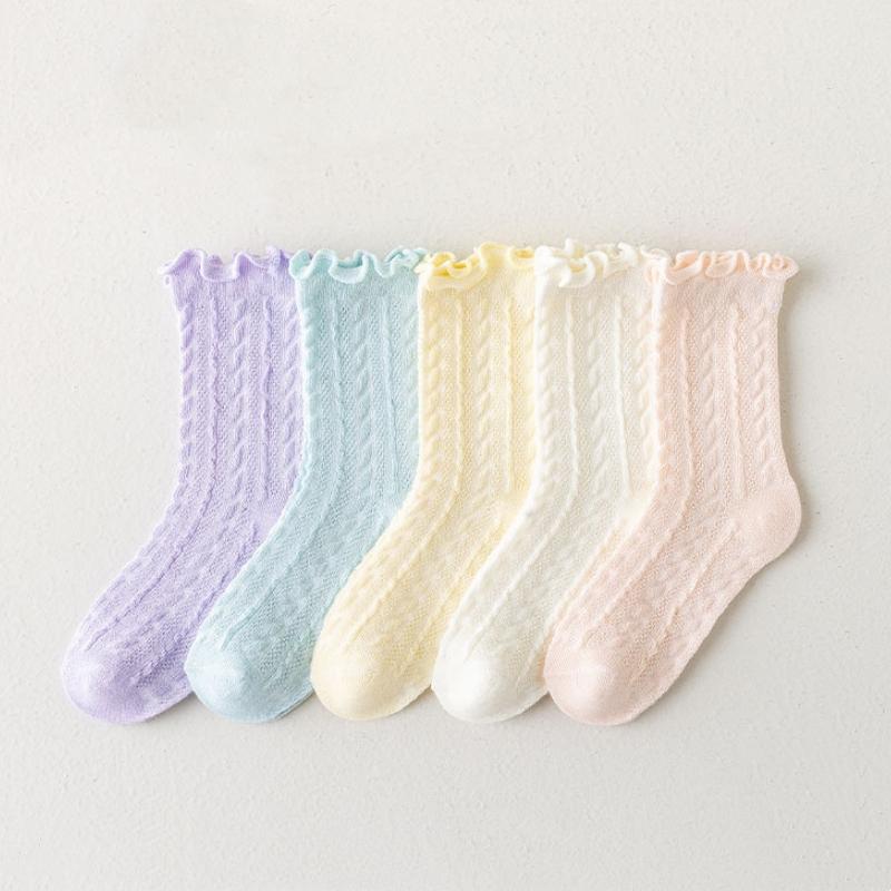 

5 пар/комплект детских сетчатых носков для девочек и мальчиков, мягкие хлопковые однотонные длинные носки ярких цветов, милые дышащие, для детей от 0 до 12 лет XL(9-12y)