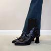 Short boots 2026 retro bow high heels square toe temperament thick heel short boots for women