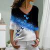 Oblique Butterfly Print Women Tshirts Ladies Tops Long Sleeve V-neck Pullover Femme T-shirts T Shirt For Women