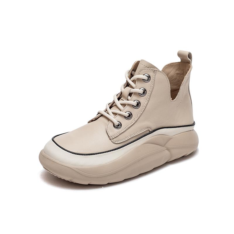 Fashion GKTINOO Genuine Leather Shoes Women Boots Lace-up Mixed Colors Round Toe 2025 New Leisure Sewing Handmade Platform Boots