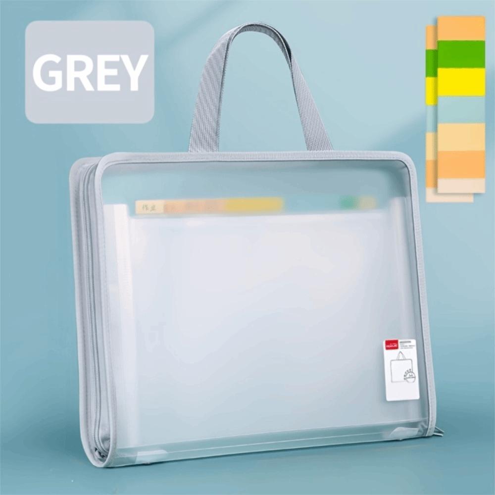 Transparent Document Storage Bag Large Capacity Handheld Zippered Organizer Exam серый