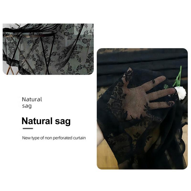 2 buc Dantelă Plasă Translucid Negru Perdele Tija Prin Ecran Fereastră