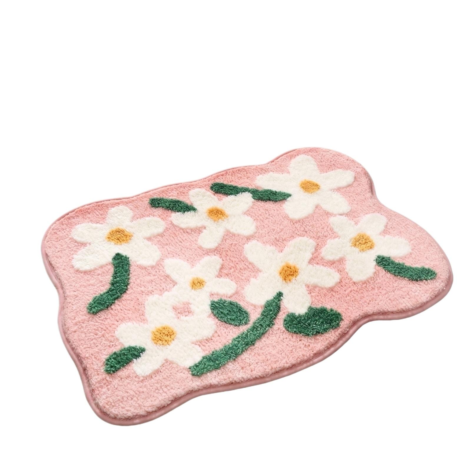 

Small Flower Imitation Cashmere Bathroom Absorbent Bathroom Mat One Size