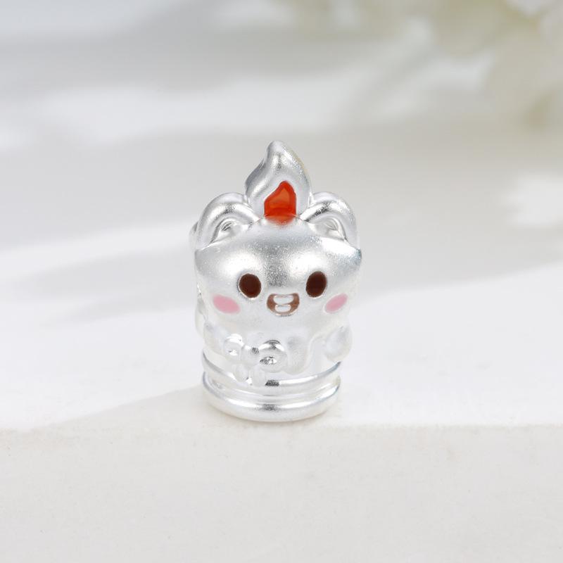Sterling Silver 999 Cartoon Cat Candlelight Handmade Beads for DIY Jewelry Making