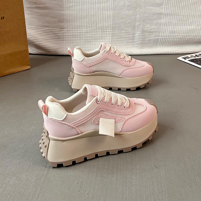 Chunky Autumn New Women Shoes Csaual Running Sneakers Fashion Lace-up Patchwork Leather Sneaker Vulcanized Shoes Chaussure Femme