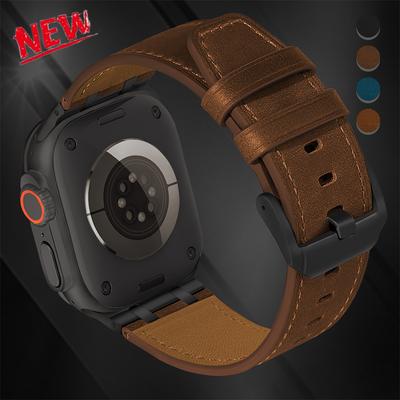 Crazy Horse Leather Strap for Apple Watch Band Ultra2 49mm Series 10 46mm Men 26mm Bracelet for Series 9 7 8 5 4 SE 6 45mm 44mm