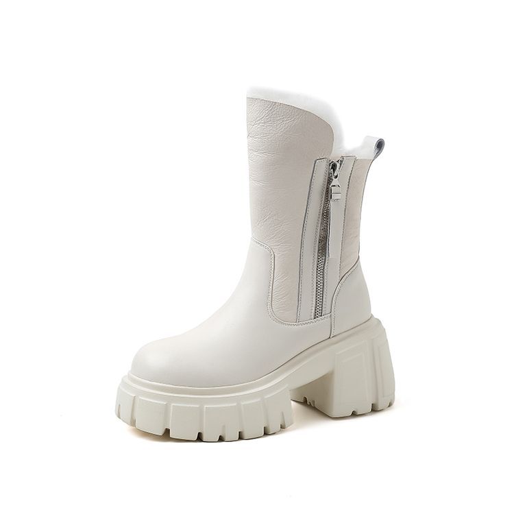 

Зимние водонепроницаемые кожаные сапоги-мартин на толстой подошве из овчины и меха, 2025, на толстом каблуке-таблетке, с шерстяной подкладкой, большие хлопковые сапоги 39