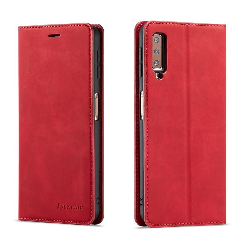 Kožené retro puzdro s klopou pre Samsung Galaxy A750 A7 A6 A8 J4+ J6 Plus 2018 A530 Obal na telefón Magnetická pracka Slot na karty